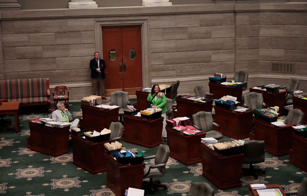 Sen. Kiki Curls, D-Kansas City, stands in the Missouri Senate